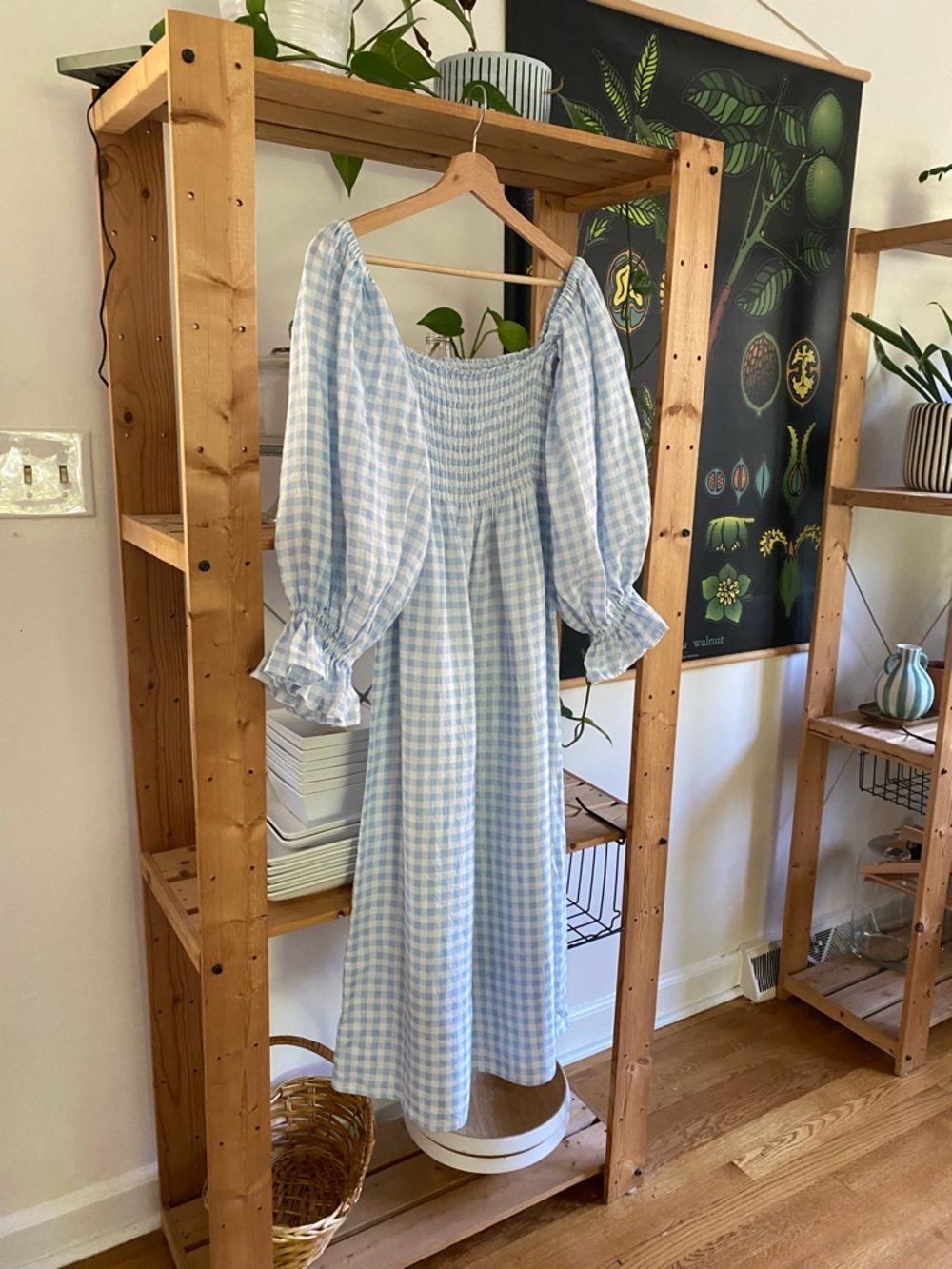 Sleeper Atlanta Linen Midi Dress Blue Gingham Medium - Picture 7 of 15